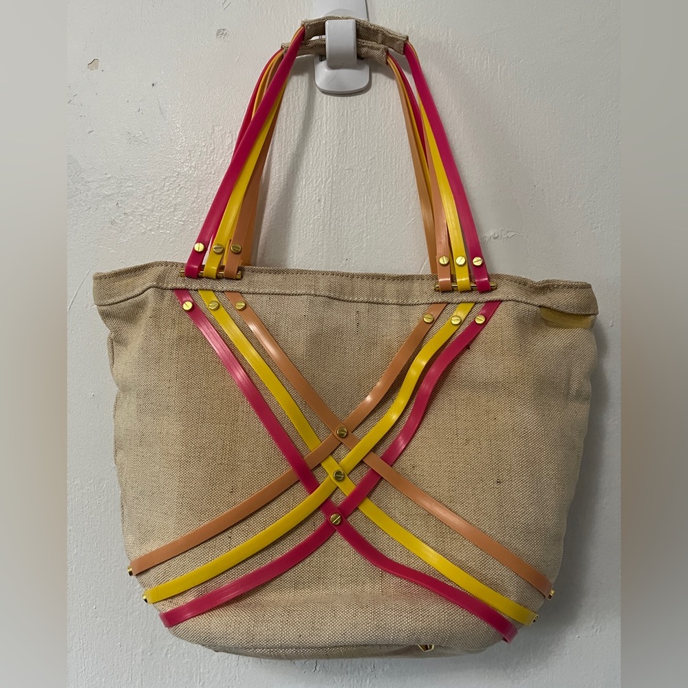 Crocs Huarache strappy canvas tote beach bag hemp shoulder strap